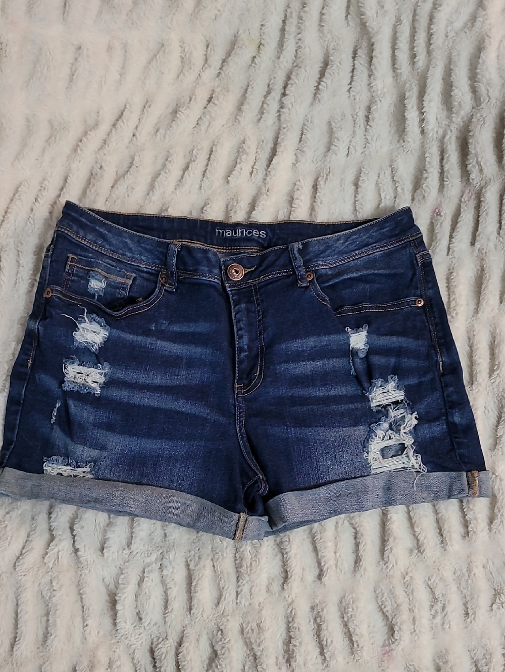 Maurices Dark Indigo Distressed Jean Shorts